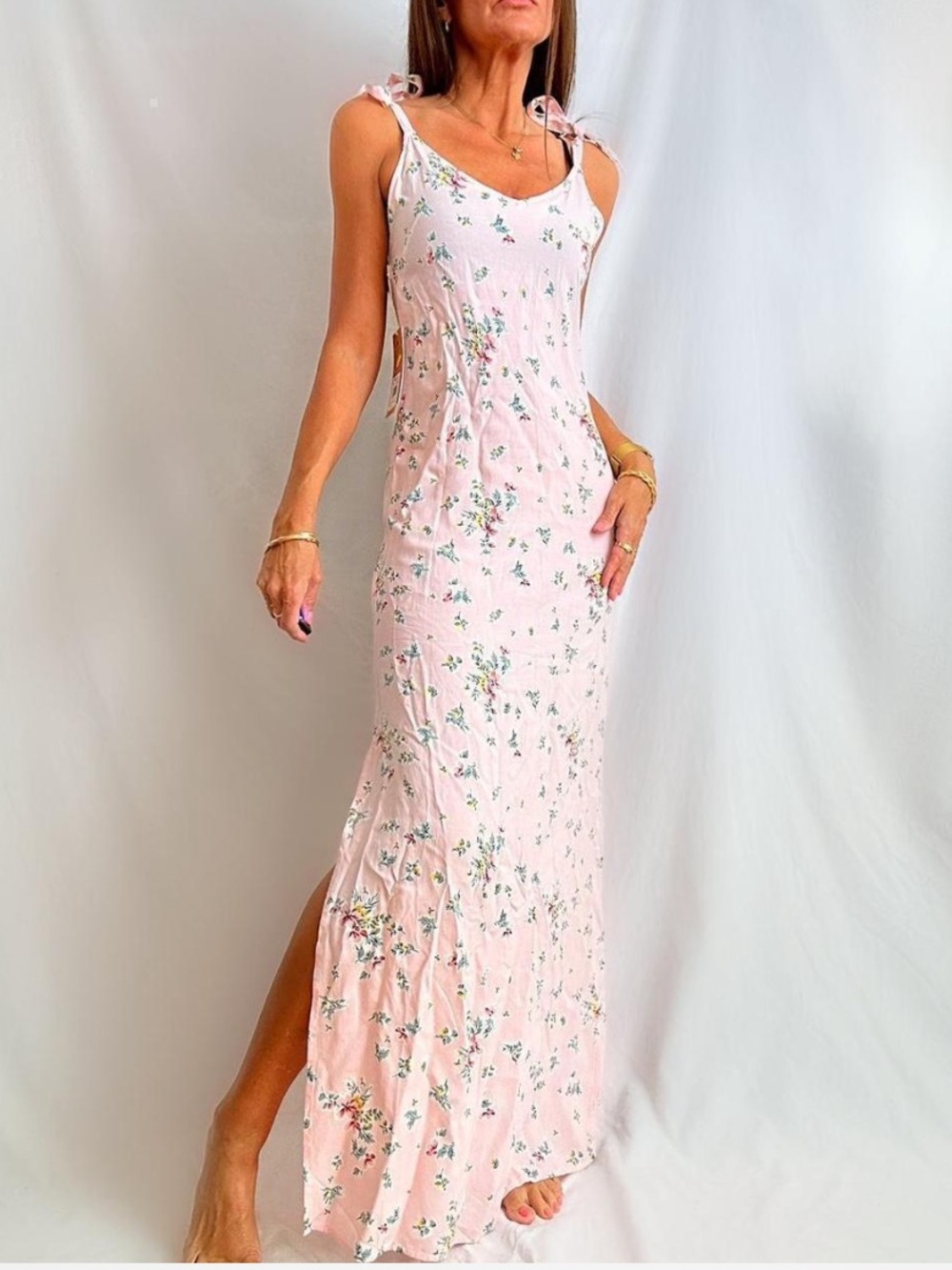Billabong Pale Pink Floral Tie-Shoulder Maxi Dress